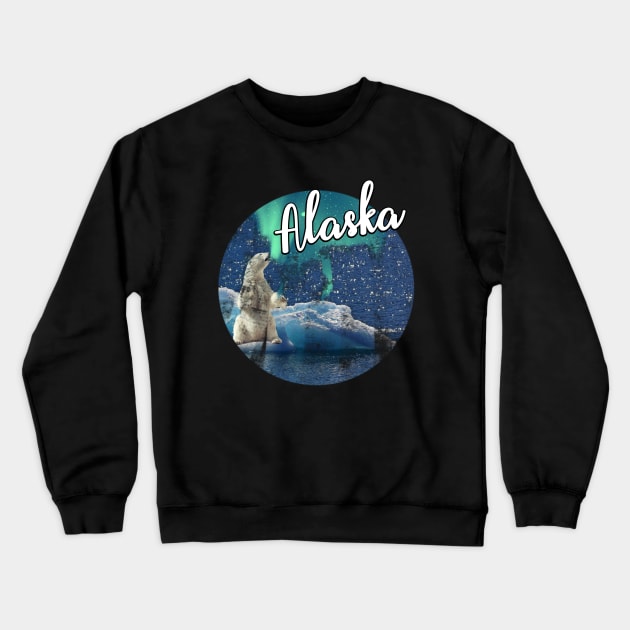 Alaska Northern Aurora Lights Polar Bear Viewing Vacation Crewneck Sweatshirt by Little Duck Designs